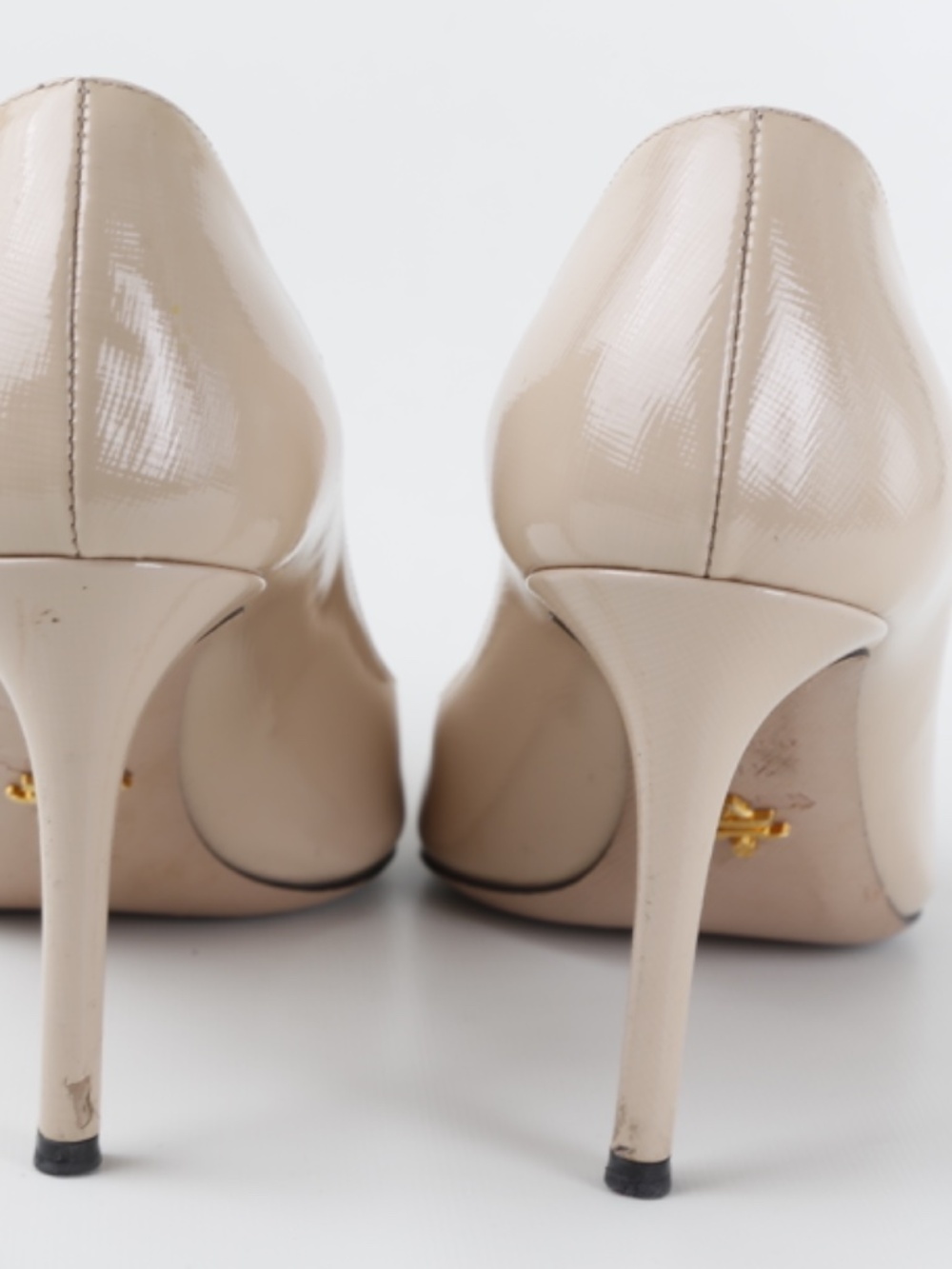 Prada Nude Beige Patent Leather Pointed Toe Pumps Heels Size 39.5 - Picture 8 of 16